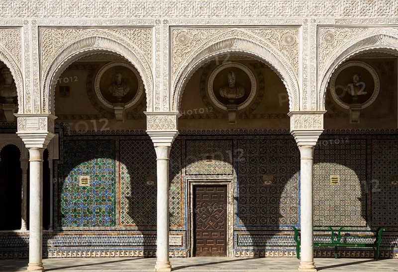 Highly artistic decoration in the main courtyard of the mansion Casa de Pilatos