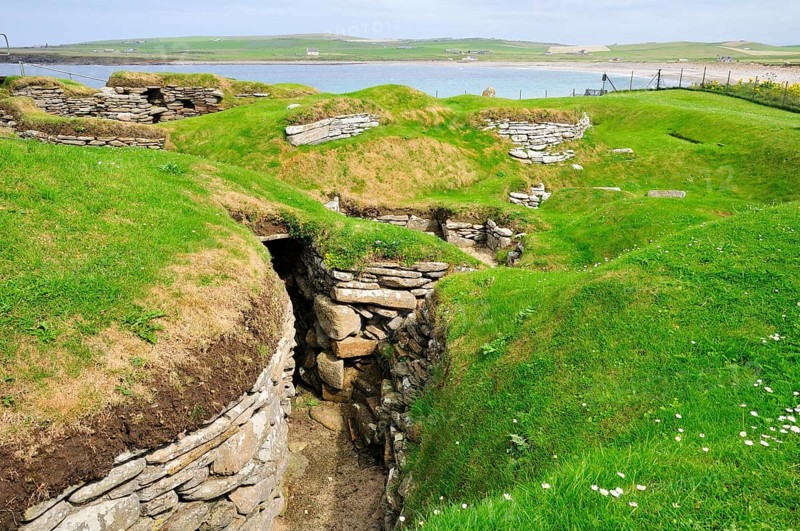 Excavation site at the Neolithic settlement of Skara Brae