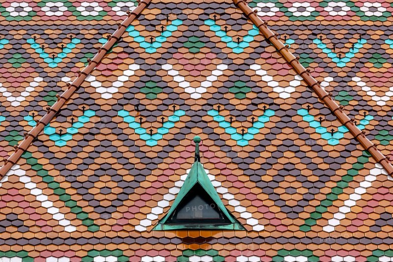 Colourfully glazed tiles on the roof of the Matthias Church