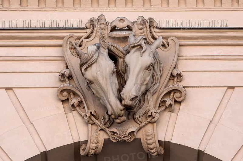 Horse sculptures on the former winter riding hall of the royal stables