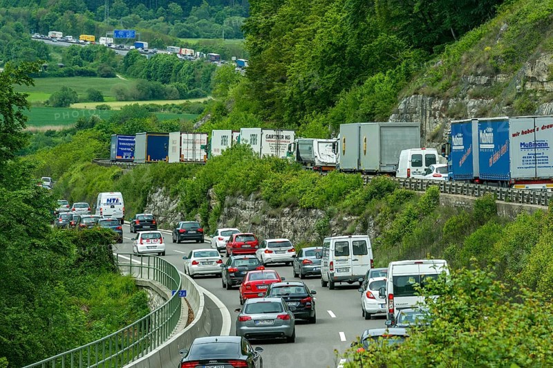 Traffic jam at Kindinger Berg to Greding in the Altmuhltal