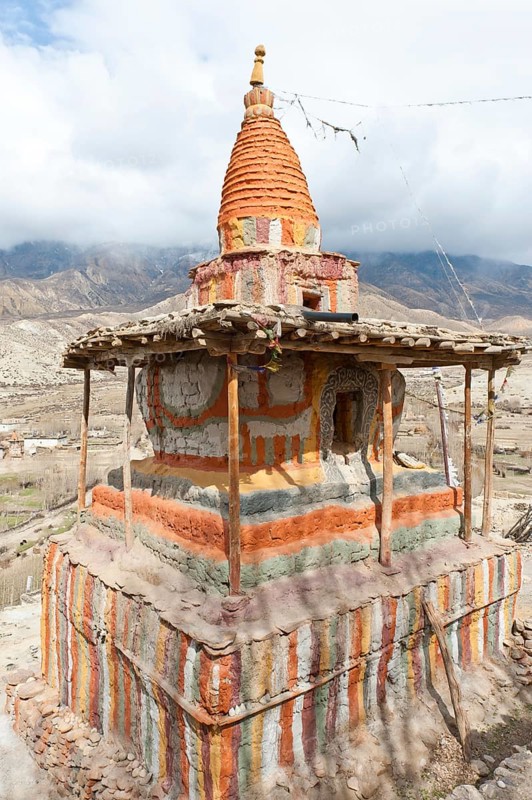 Colourfully decorated Buddhist stupa