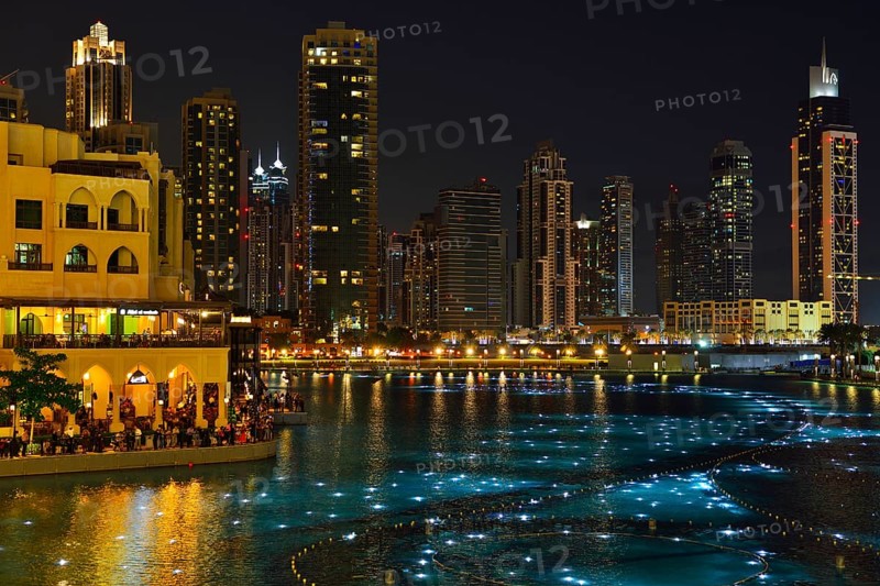 Lake Burj Khalifa and Downtown at Night