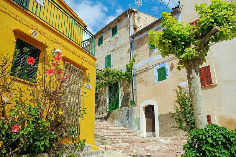 Alley with houses in the village of Estellencs