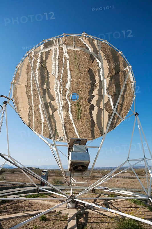 Reflections in the mirror of a so-called Stirling dish while it is set up to generate energy at a solar energy field in the Tabernas Desert
