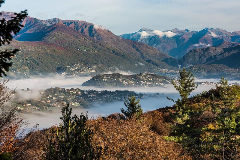 Patches of fog over Lugano on an autumn morning