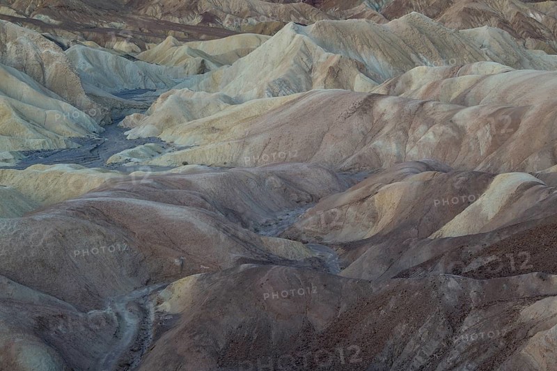 The eroded badlands of Gower Gulch at dawn