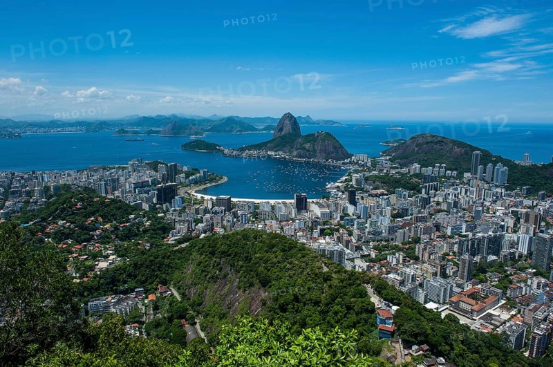 Outlook from the Christ the Redeemer statue over Rio de Janeiro and the Sugar Loaf