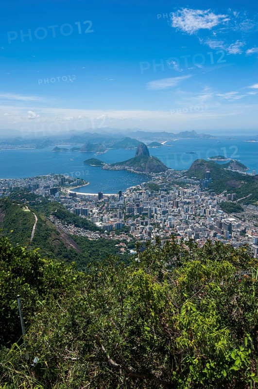 Outlook from the Christ the Redeemer statue over Rio de Janeiro and the Sugar Loaf