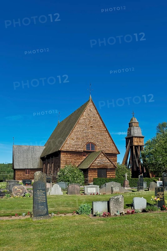 Old wooden church with a bell tower