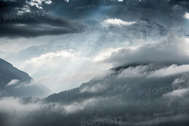 Thunderstorm clounds over Eiger mountain and Monch mountain