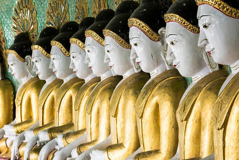 Many seated Buddha sculptures