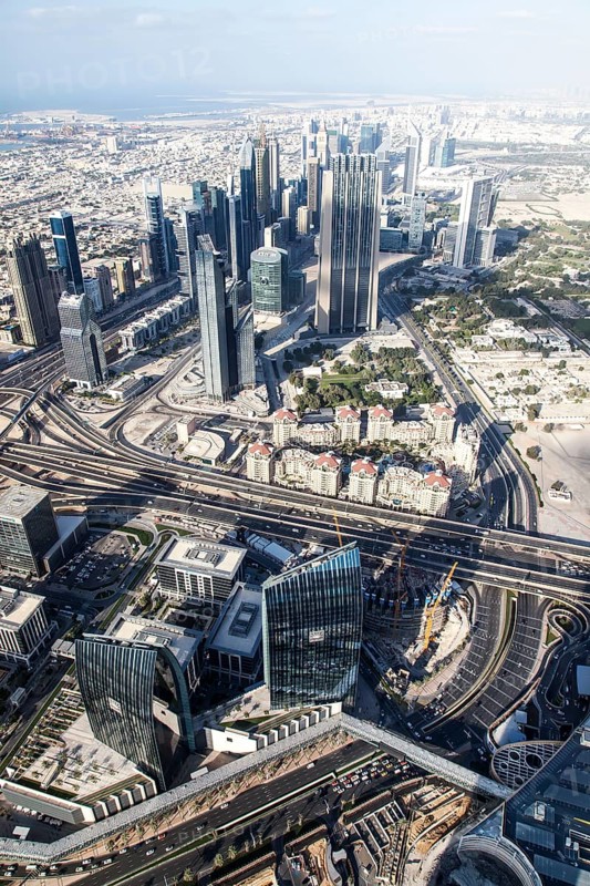 View from the Burj Khalifa on skyscrapers on Sheikh Zayed Road