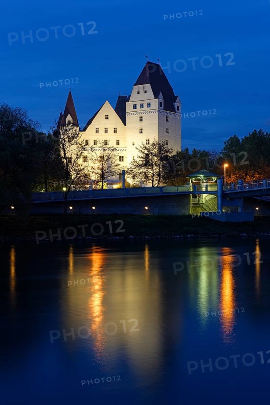 View from Klenzepark across the Danube River towards the Neue Schloss or New Castle