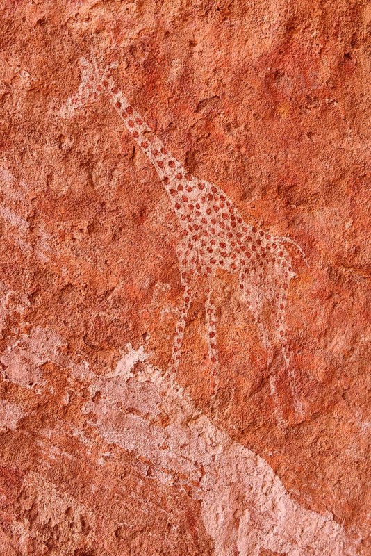 Rock painting of a giraffe