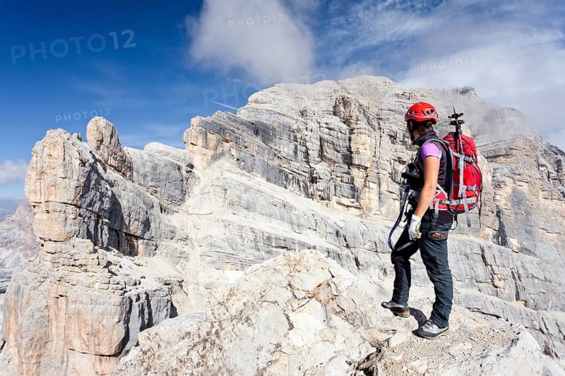 Climber on the Via Ferrata Giuseppe di Olivieri