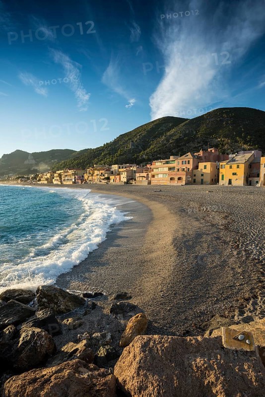 Typical houses on the beach in the evening light