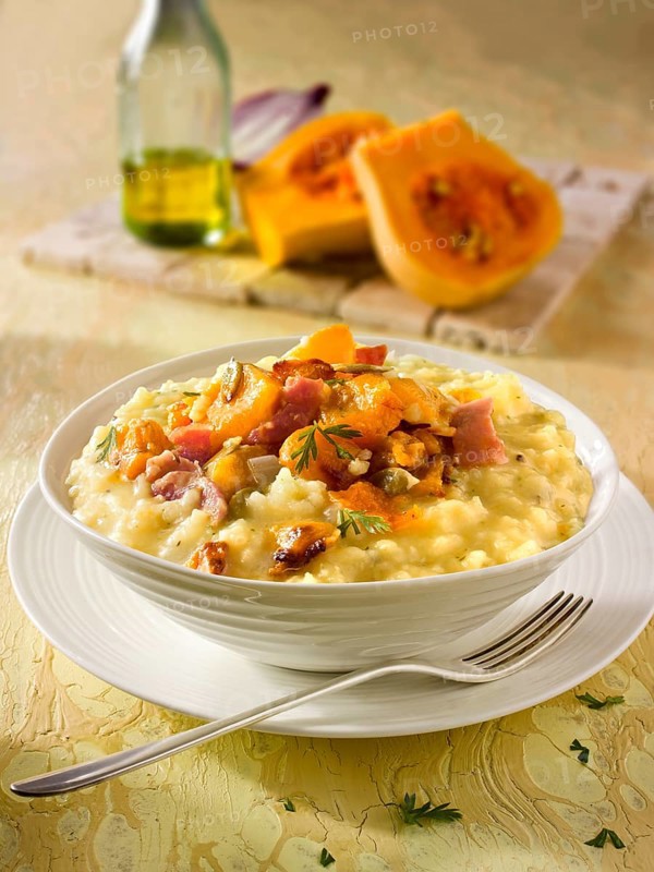 Roast butternut squash on saffron risotto