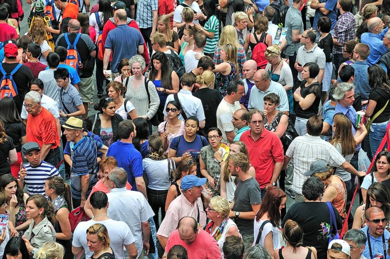 Crowd in front of a box office