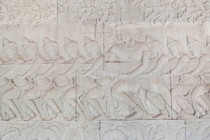 Detail of the bas-relief depicting The Churning of the Ocean of Milk