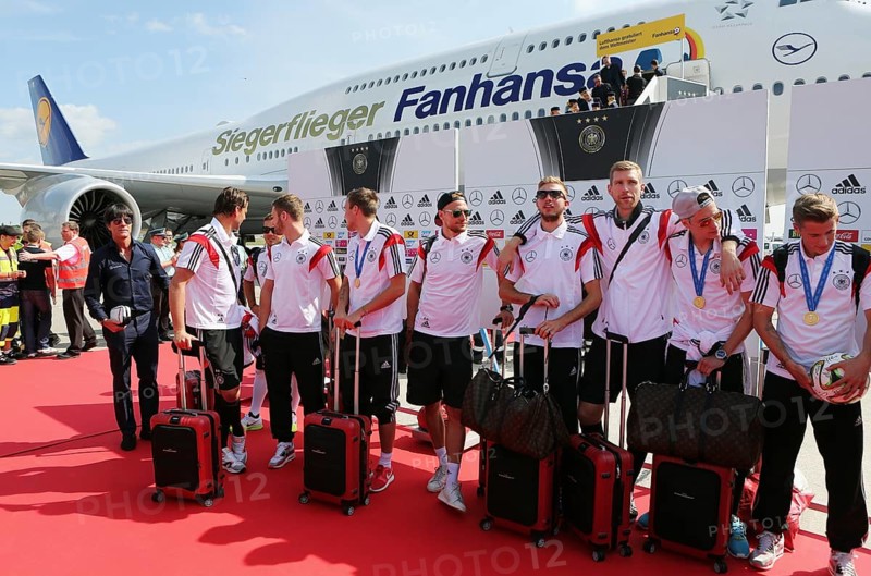 Arrival of the German national team after their victory at the FIFA World Cup 2014 at Tegel
