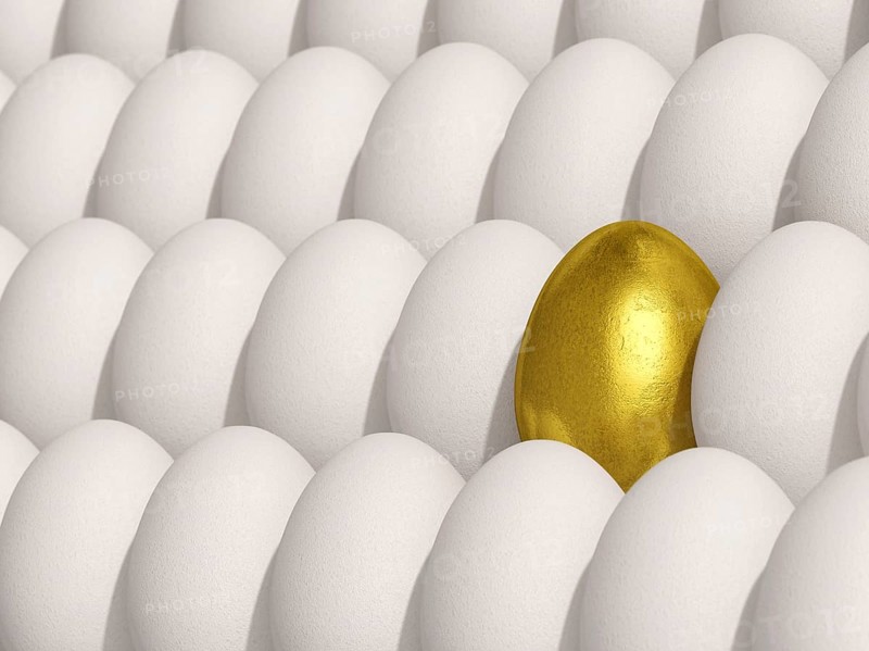 Golden egg amidst white eggs