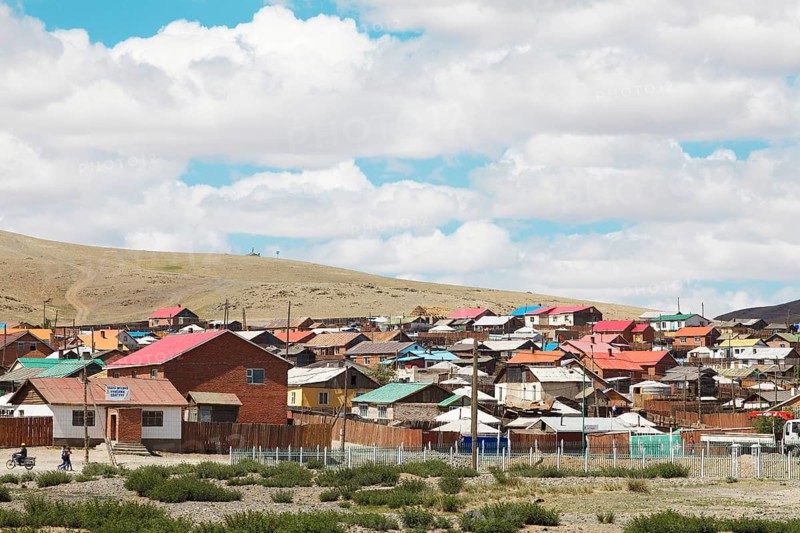 Yurts and colorful houses in the Aimag centre of Arvaikheel