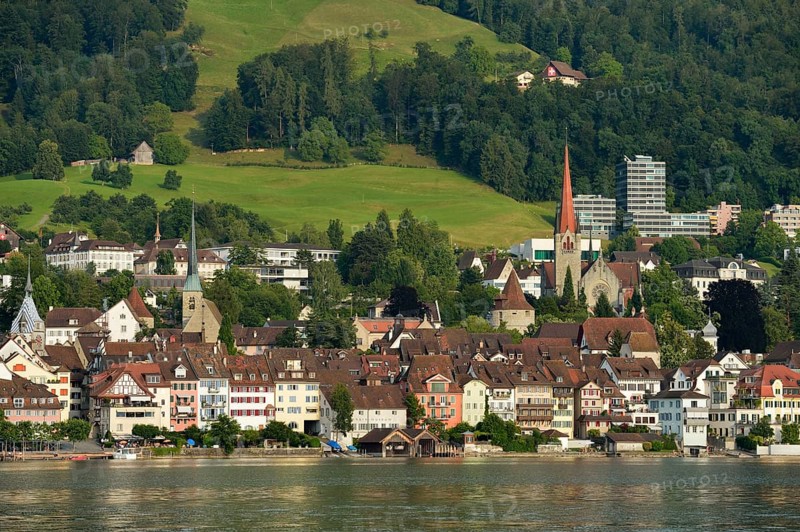 Lower Town historic centre with Zytturm tower and the Church of St Michael