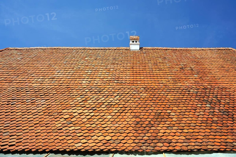 Roof of an old farmhouse with plain tiles