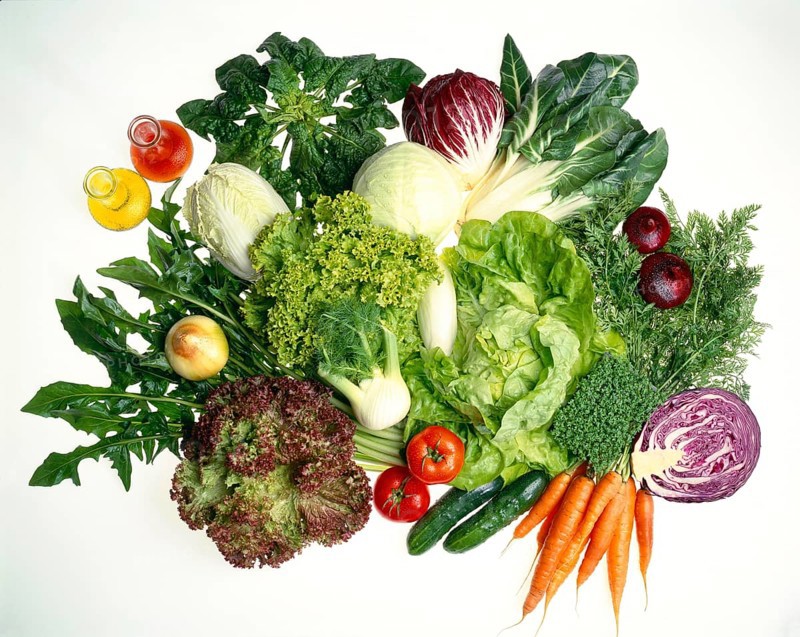 Various types of lettuce or salad and vegetables