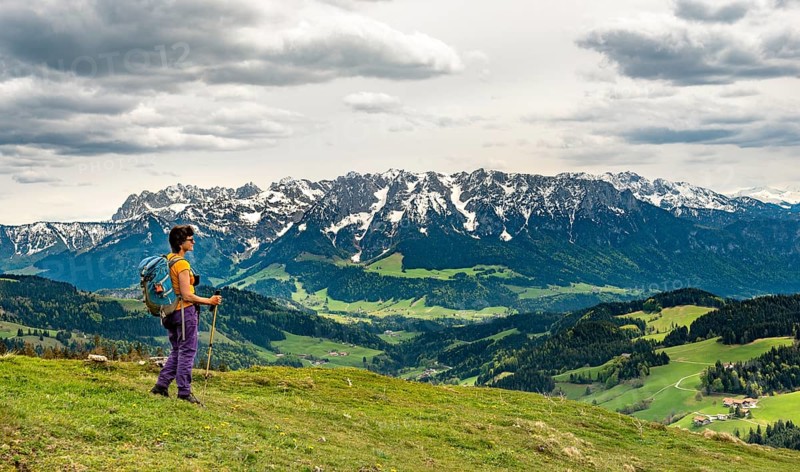 Female hiker on the hiking trail to Spitzstein