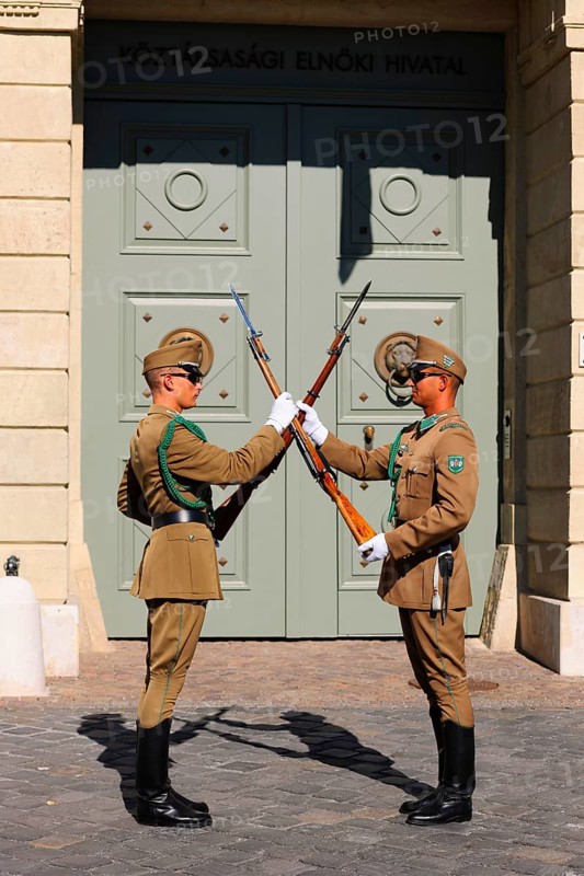 Changing of the guards in front of the Presidential Palace Sandor Palace on Castle Hill