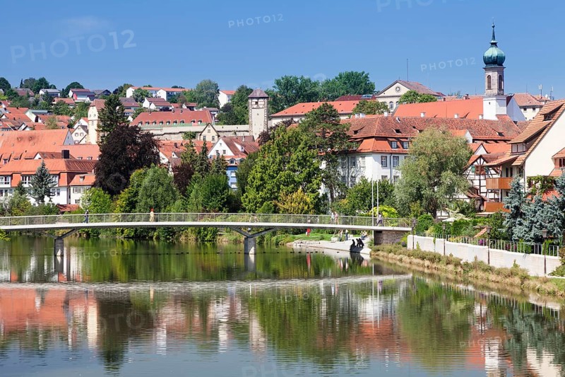 Historic town centre on the Neckar River with the Kalkweiler Gate and the former Carmelite monastery