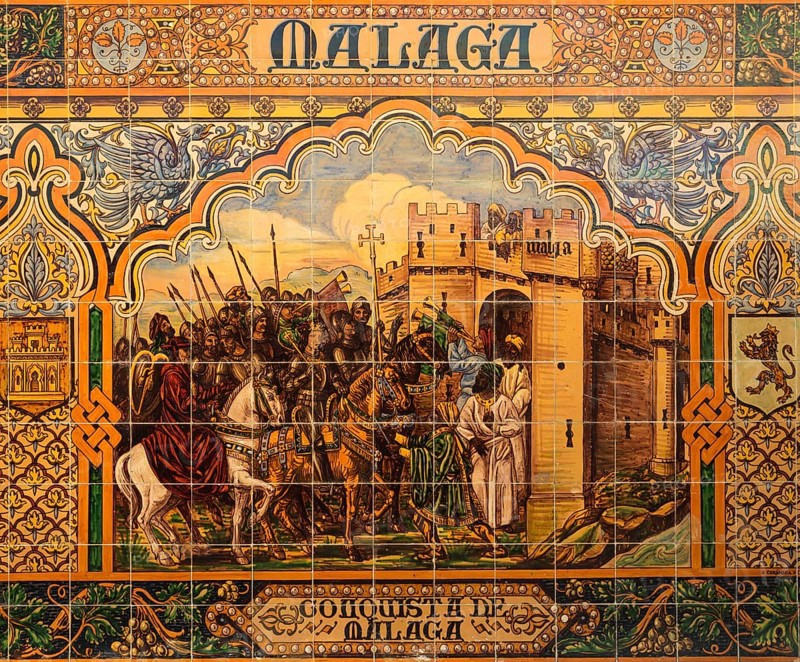 Tile work displaying a historic scene at the Plaza de Espana