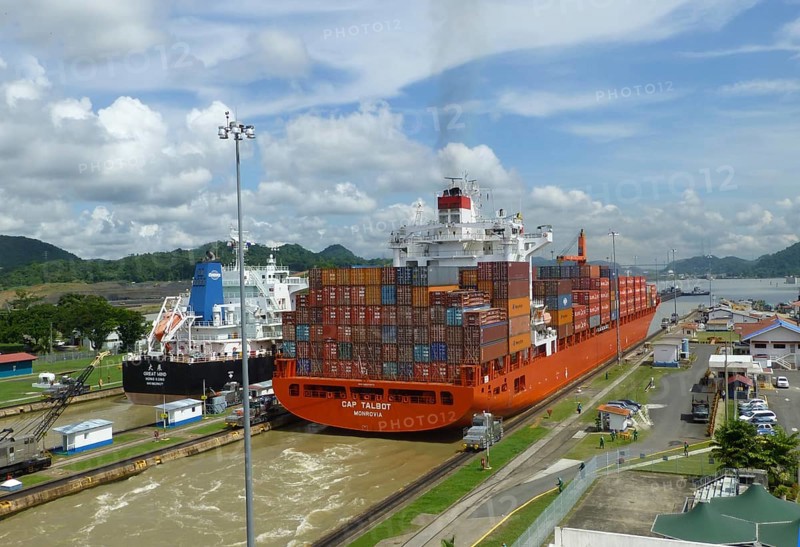 Container ship at the Miraflores Locks