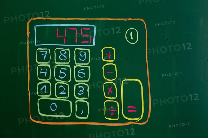 Calculator drawn with chalk on a blackboard