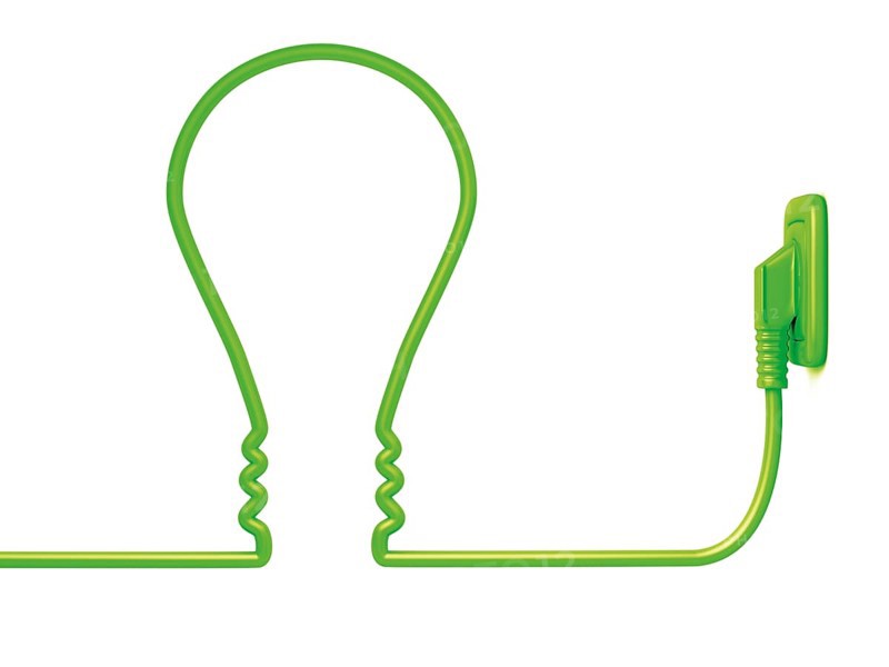 Green power cable in the shape of a light bulb