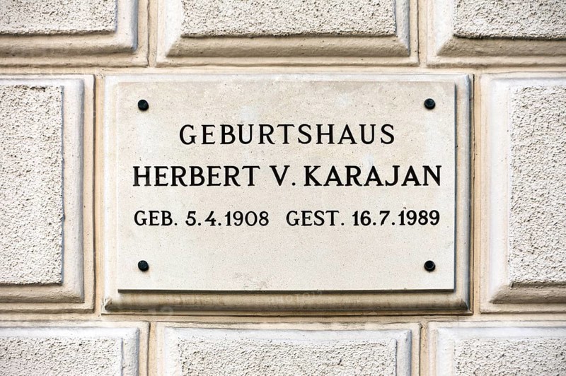 Plaque at the birthplace of the conductor Herbert von Karajan