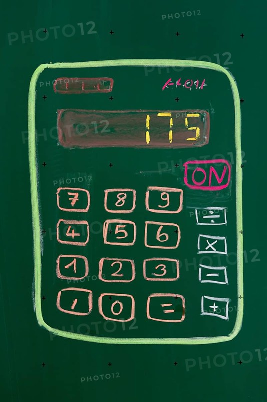 Calculator drawn with chalk on a blackboard