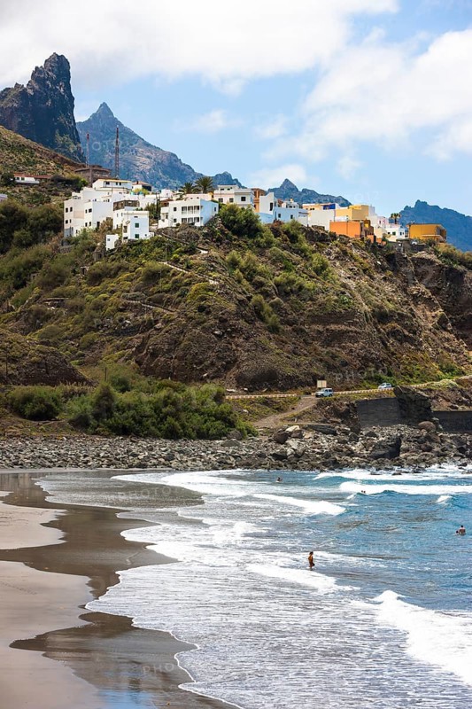 Cliffs in the Anaga Mountains with the Playa de Roque de las Bodegas beach