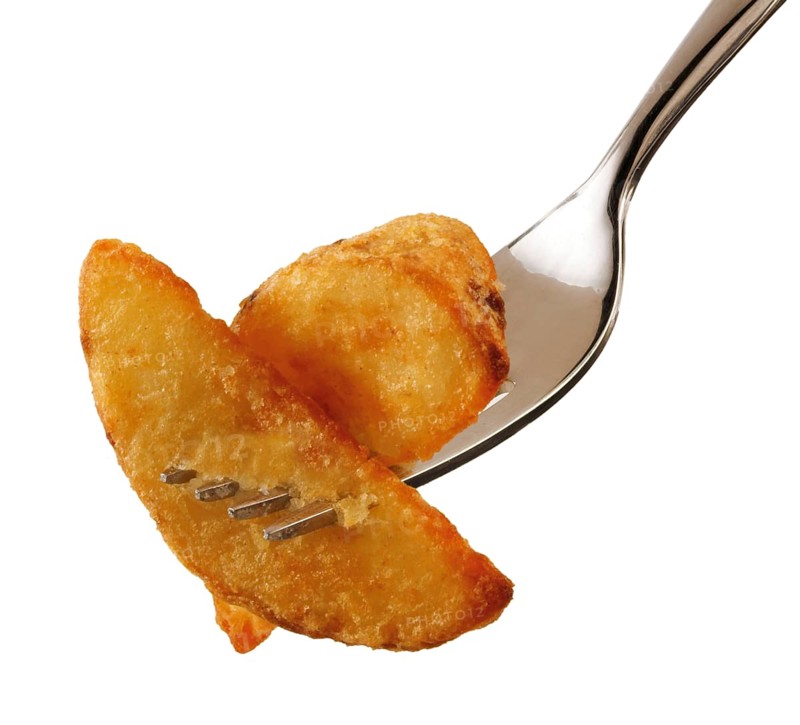 Potato wedges on a fork