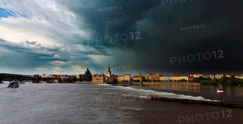 Vltava River during a thunderstorm and rain