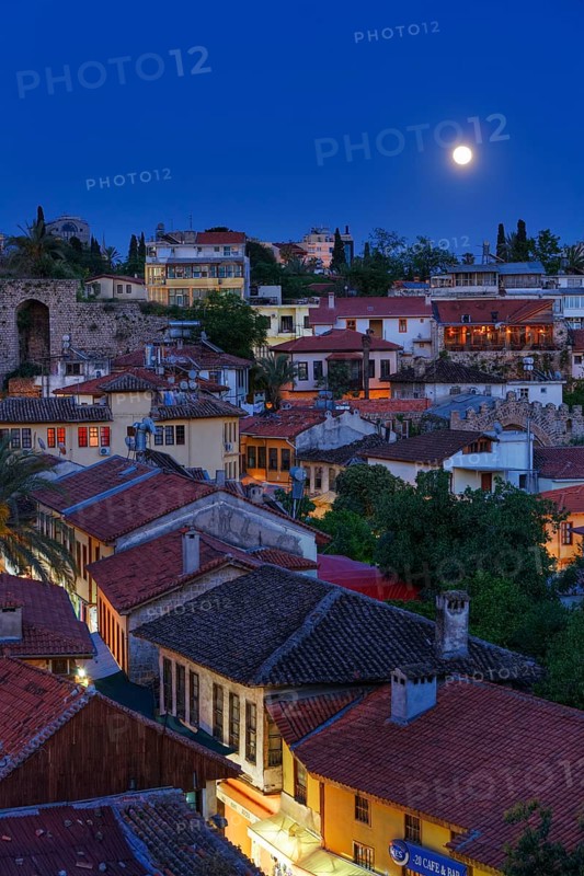 View of the old town with full moon