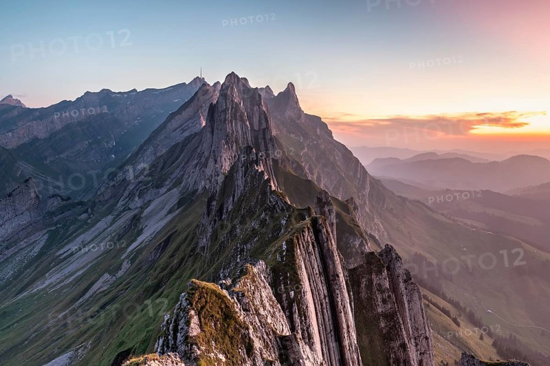 Mountain ridge in the Alpstein range in evening light