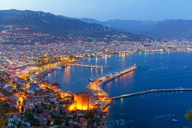 Historic town centre of Alanya with the port and Kizil Kule or Red Tower