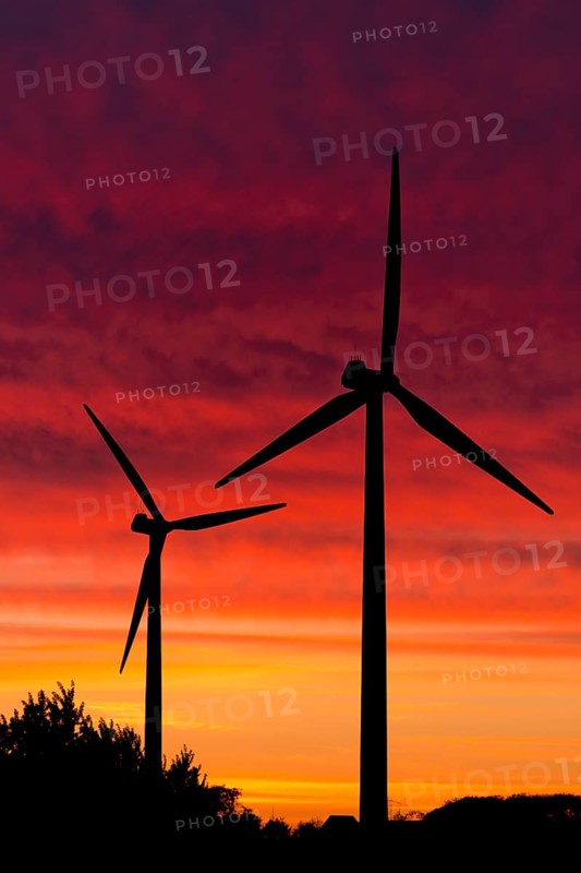 Wind turbines at sunset