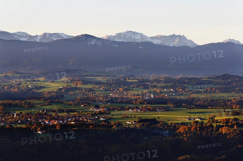 Autumnal view from Hohen Peissenberg over Bobing Rottenbuch
