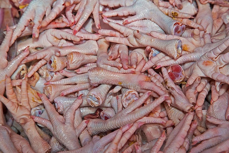 Chicken feet for sale at a market in Chiang Mai
