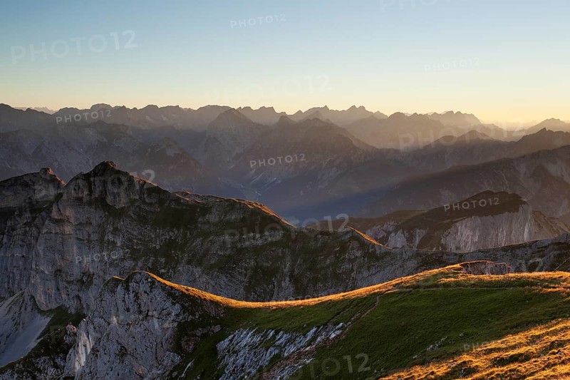 Dalfazer Joch ridge from Mount Hochiss in the Rofan massif