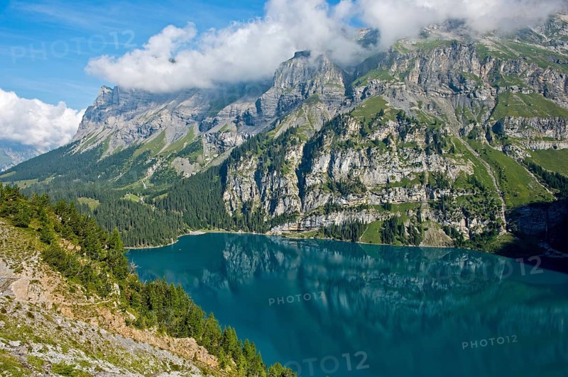 Oeschinen Lake in a UNESCO World Natural Heritage Site of the Swiss Alps